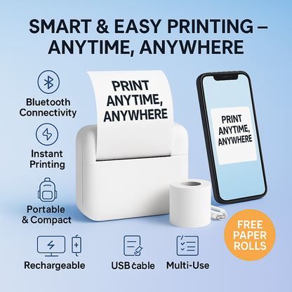 Mini Wireless Printer (Free 2 Paper Rolls)