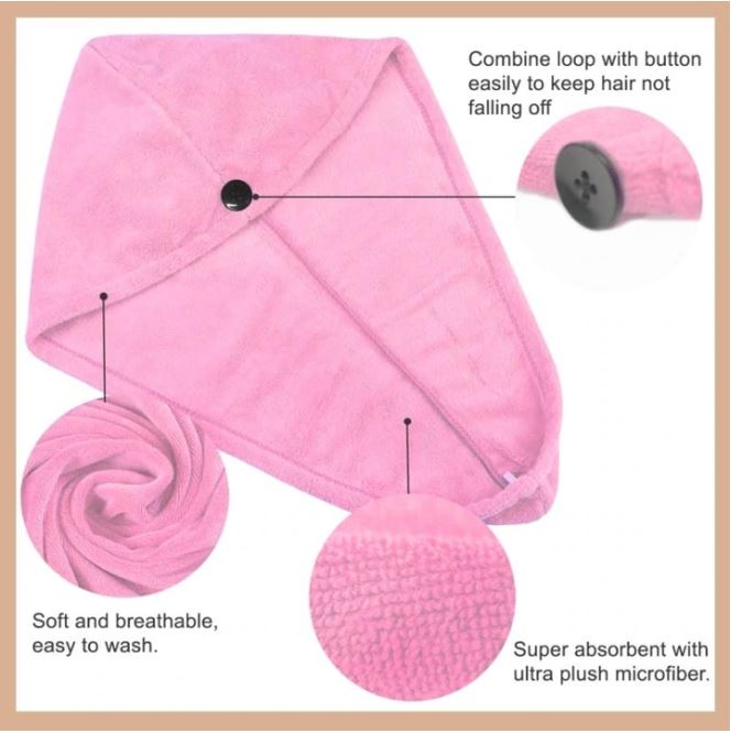 PACK OF 2- Super Absorbent MICROFIBER Quick-Drying Hair Cap